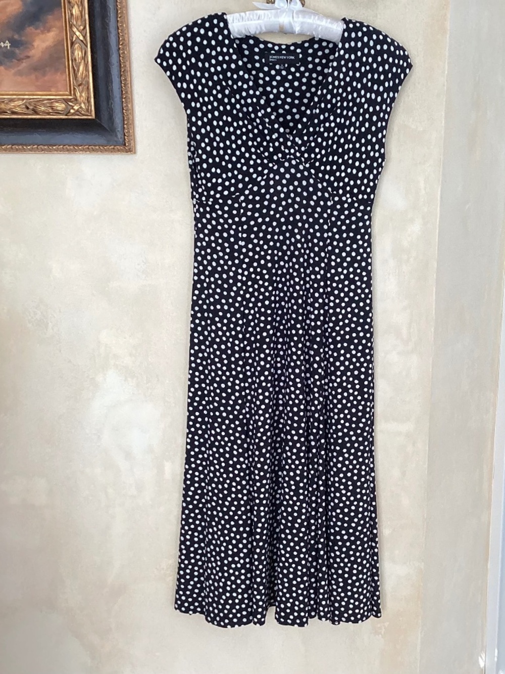 JONES NEW YORK SLEEVELESS BLACK WHITE POLKA DOT MAXI DRESS SIZE 6